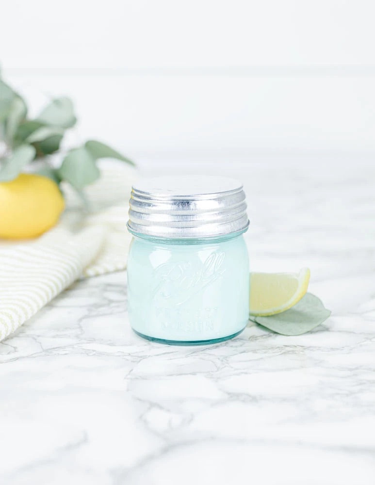 Lemon Eucalyptus Blue Mason Jar Candle