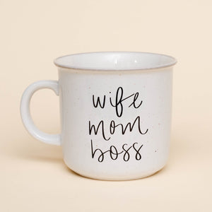 WIFE MOM BOSS RUSTIC CAMPFIRE COFFEE MUG