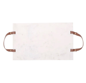Marble Tray With  Leather Handles
