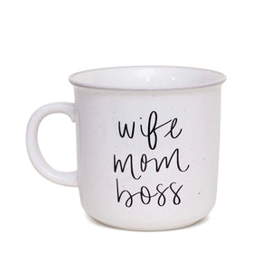 WIFE MOM BOSS RUSTIC CAMPFIRE COFFEE MUG