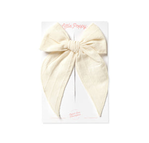 Embroidered Striped Bow - Cream