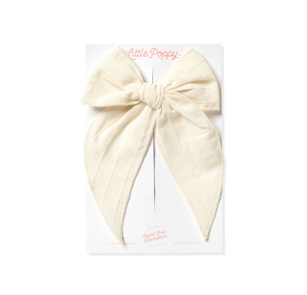 Embroidered Striped Bow - Cream